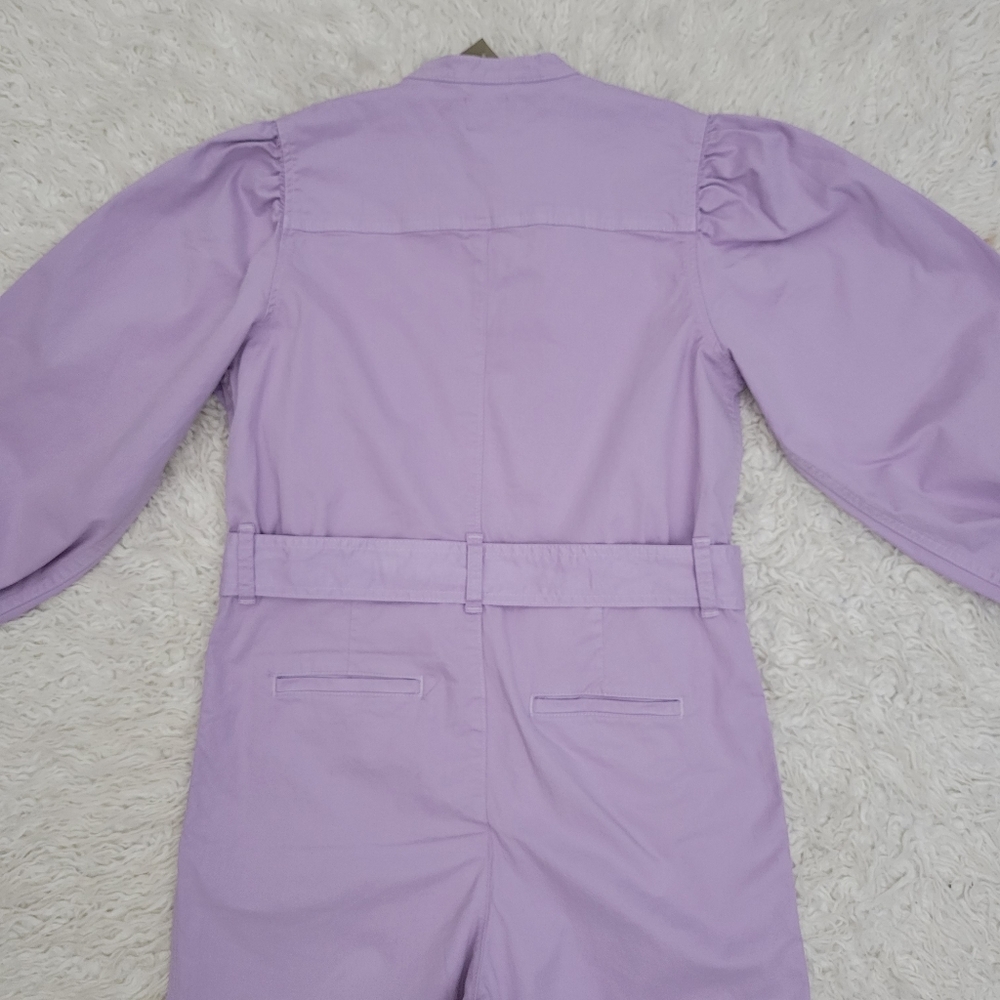 J Crew Womens Puff Sleeve Chino Jumpsuit Overalls Sz 6 Lavender Purple - Picture 10 of 13